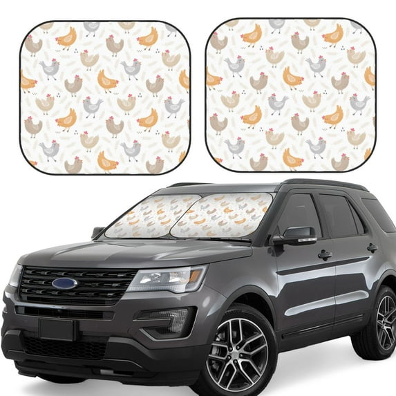 Fotbe Funny Chicken 2-Piece Car Windshield Sun Shade | Sun Blocker for Car Windshield | Foldable Automotive Interior Accessories for Sun Protection-Small