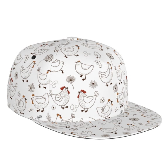 Fotbe Funny Chicken Flat Bill Visor Cap Classic Snapback Hat Polyester Foam Trucker Hat Trucker Cap Adjustable Baseball Cap