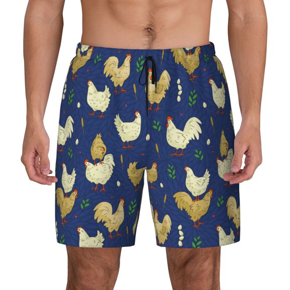 Fotbe Funny Chicken Men’s Swim Trunks Quick Dry Swim Shorts Board Shorts with Mesh Lining-Small