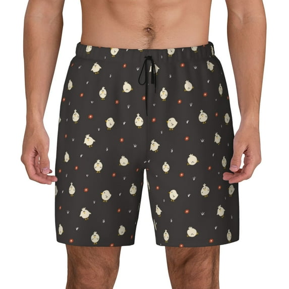 Fotbe Funny Chicken Men’s Swim Trunks Quick Dry Swim Shorts Board Shorts with Mesh Lining-Small