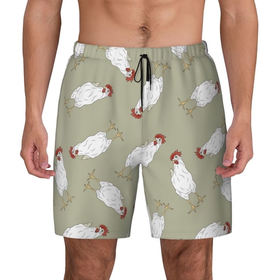Fotbe Funny Chicken Men’s Swim Trunks Quick Dry Swim Shorts Board Shorts with Mesh Lining-X-Large