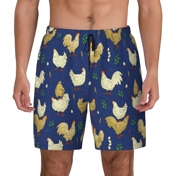 Fotbe Funny Chicken Men’s Swim Trunks Quick Dry Swim Shorts Board Shorts with Mesh Lining-