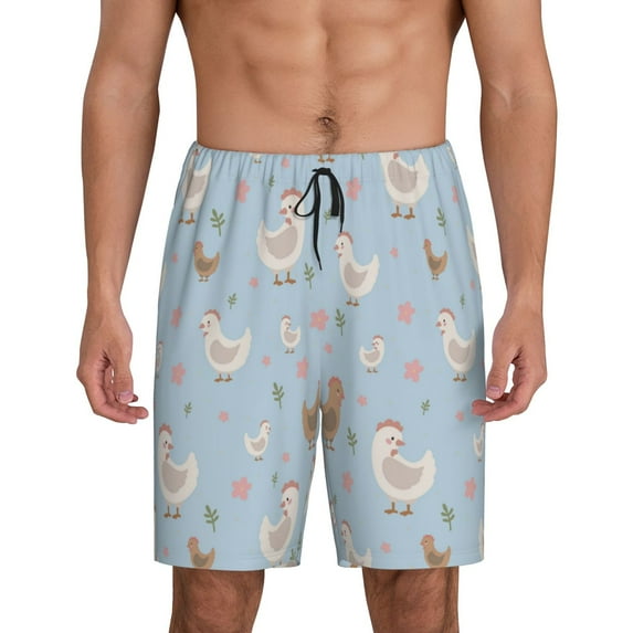 Fotbe Funny Chicken Pajama Shorts for Men, Men's Pajama Bottoms, Sleepwear,Short Pajama Pants-Medium