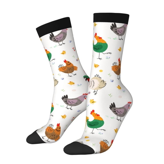 Fotbe Funny Chicken Pattern Long Socks for Men & Women – Breathable & Stretchy Compression Socks, Ideal for Running, Travel, and Everyday Wear Size 5-11
