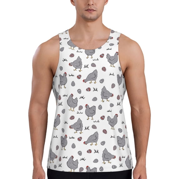 Fotbe Funny Chicken Pattern Men's Quick Dry Workout Tank Top Gym Muscle Tee Fitness Bodybuilding Sleeveless T Shirt Breathable Workout Shirt-3X-Large