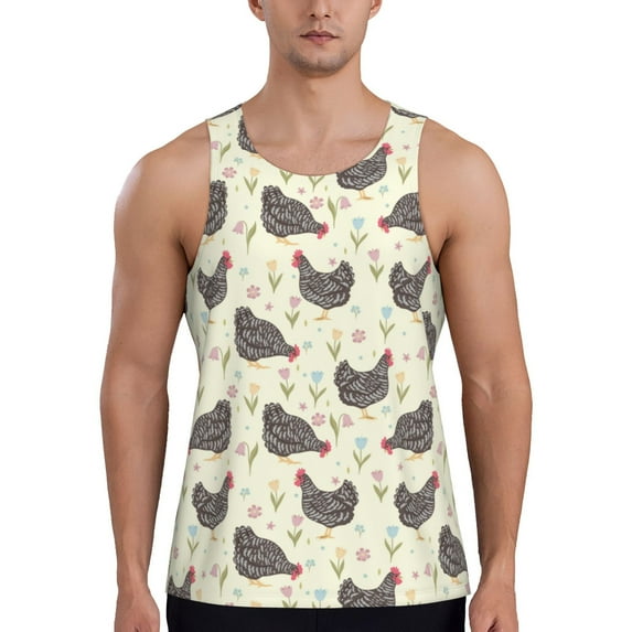 Fotbe Funny Chicken Pattern Men's Quick Dry Workout Tank Top Gym Muscle Tee Fitness Bodybuilding Sleeveless T Shirt Breathable Workout Shirt-3X-Large