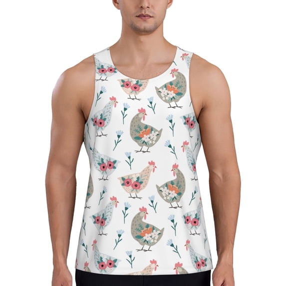 Fotbe Funny Chicken Pattern Men's Quick Dry Workout Tank Top Gym Muscle Tee Fitness Bodybuilding Sleeveless T Shirt Breathable Workout Shirt-X-Large
