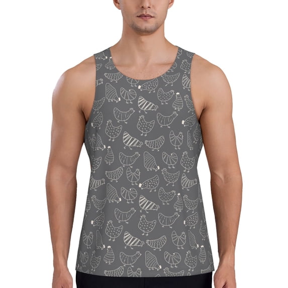 Fotbe Funny Chicken Pattern Men's Quick Dry Workout Tank Top Gym Muscle Tee Fitness Bodybuilding Sleeveless T Shirt Breathable Workout Shirt-X-Large