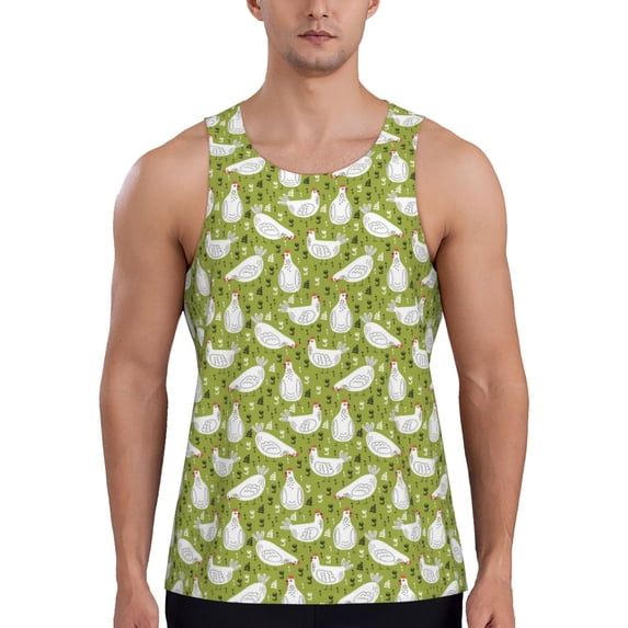 Fotbe Funny Chicken Pattern Men's Quick Dry Workout Tank Top Gym Muscle Tee Fitness Bodybuilding Sleeveless T Shirt Breathable Workout Shirt-
