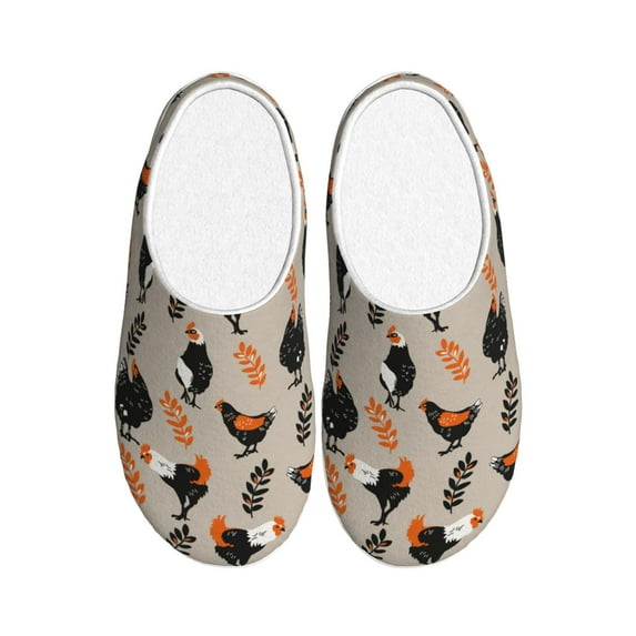 Fotbe Funny Chicken Pattern Women's Fuzzy Curly Fur Memory Foam Loafer Slippers Indoor Outdoor Slippers Winter Home Shoes-35/36