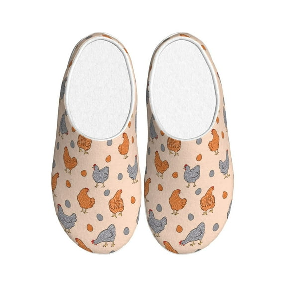 Fotbe Funny Chicken Pattern Women's Fuzzy Curly Fur Memory Foam Loafer Slippers Indoor Outdoor Slippers Winter Home Shoes-37/38