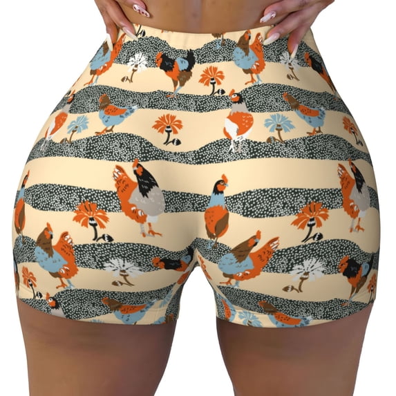 Fotbe Funny Chicken Seamless Shorts, Womens Workout Shorts High Waist Stretch Booty Short for Gym/Yoga/Running/Biking-X-Large
