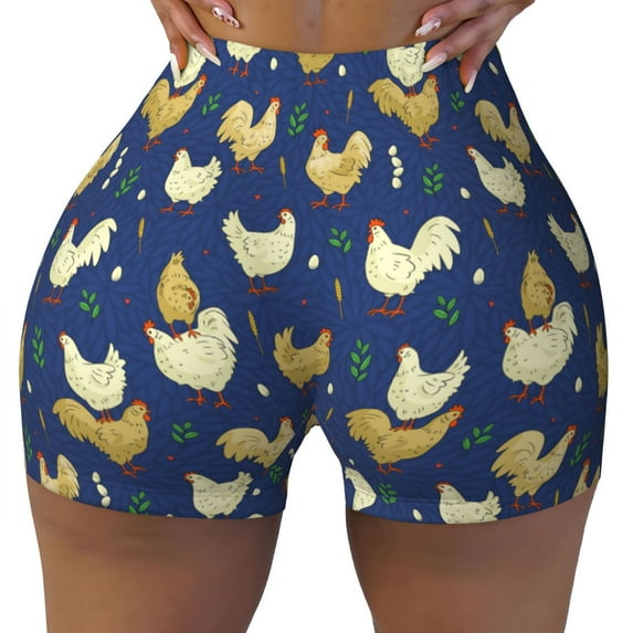Fotbe Funny Chicken Seamless Shorts, Womens Workout Shorts High Waist Stretch Booty Short for Gym/Yoga/Running/Biking-XX-Large