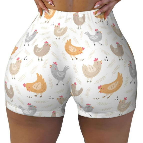 Fotbe Funny Chicken Seamless Shorts, Womens Workout Shorts High Waist Stretch Booty Short for Gym/Yoga/Running/Biking-