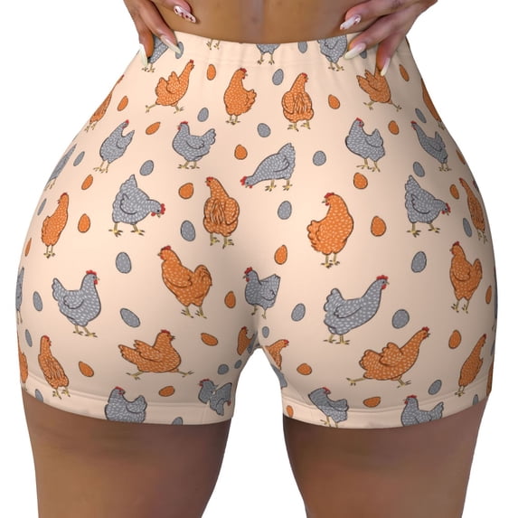 Fotbe Funny Chicken Seamless Shorts, Womens Workout Shorts High Waist Stretch Booty Short for Gym/Yoga/Running/Biking-