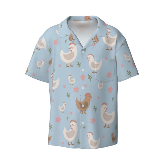 Fotbe Funny Chicken print Short Sleeve Button Down Shirts for Men Casual Summer Beach Wrinkle Free Shirt-Medium