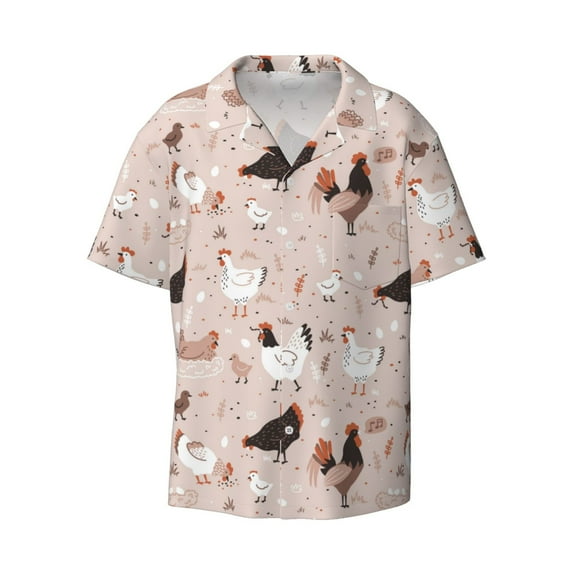 Fotbe Funny Chicken print Short Sleeve Button Down Shirts for Men Casual Summer Beach Wrinkle Free Shirt-Small