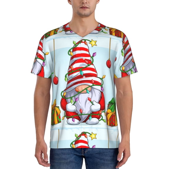 Fotbe Funny Christmas Gnome Baseball Jersey Shirt for Men and Women, Casual Short Sleeves Button Down T-Shirt-XX-Large