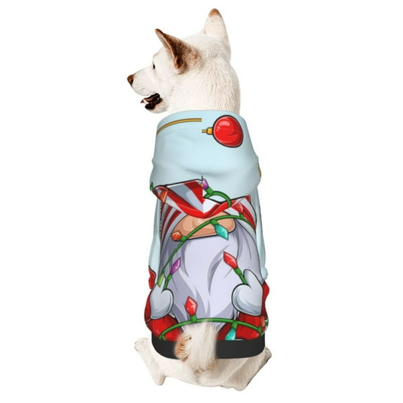 Fotbe Funny Christmas Gnome Print Small Dog Sweater Hoodies Pet Grey Hooded Soft Fleece Sweatshirts with Pocket Fall Winter Puppy Cat Sweaters Warm Clothes-Medium