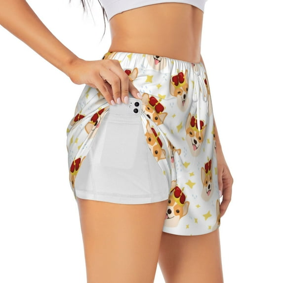 Fotbe Funny Corgi Womens High Waist Running Shorts Athletic Workout Quick Dry Shorts for Women with Pockets Gym Yoga Summer Shorts-Medium
