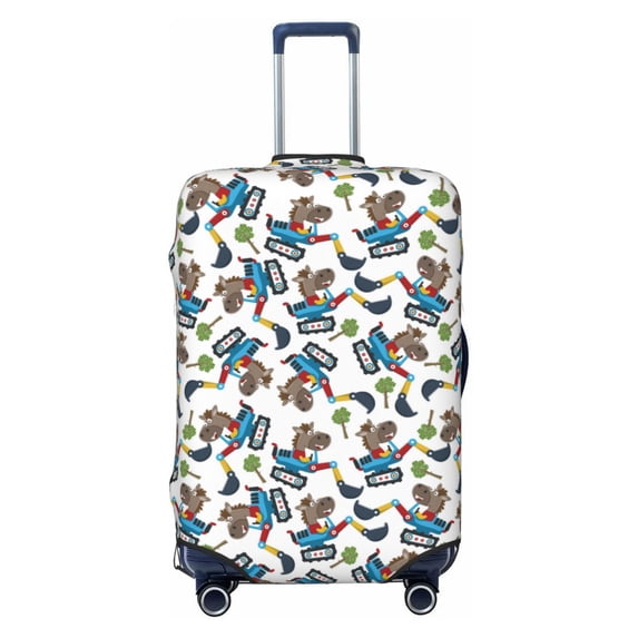 Fotbe Funny Excavator Luggage Cover Protector,Suitcase Protector,Scratch and Dirt Resistant,Fits 18-32 Inch Luggage-Large