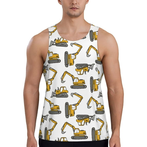 Fotbe Funny Excavator Pattern Men's Quick Dry Workout Tank Top Gym Muscle Tee Fitness Bodybuilding Sleeveless T Shirt Breathable Workout Shirt-Large
