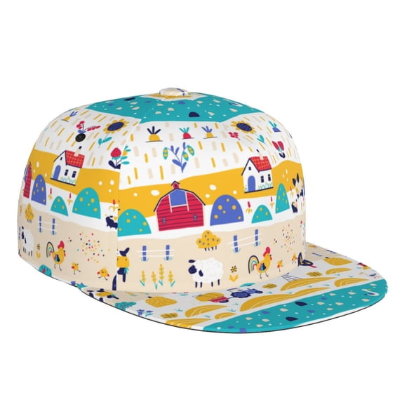 Fotbe Funny Farm Flat Bill Visor Cap Classic Snapback Hat Polyester Foam Trucker Hat Trucker Cap Adjustable Baseball Cap