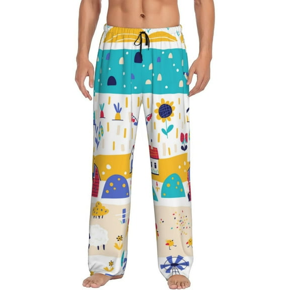 Fotbe Funny Farm Men's Pajama Pants,Sleepwear Pants,Pj Bottoms Drawstring And Pockets-Small