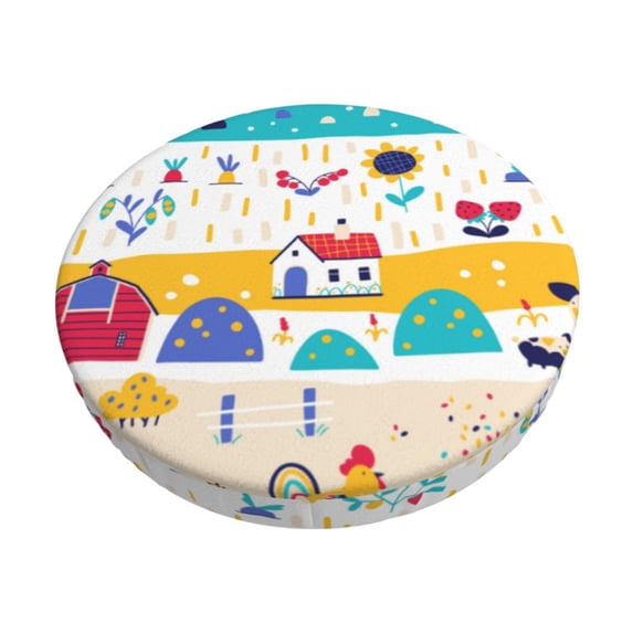 Fotbe Funny Farm Stool Covers Round,Waterproof Round Bar Stool Covers Bar Chair Covers Washable Stool Cushion Slipcover for 12-14 Inch Chair-14 inch
