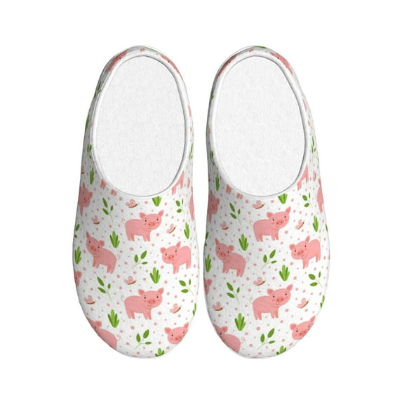Fotbe Funny Little Pigs Pattern Women's Fuzzy Curly Fur Memory Foam Loafer Slippers Indoor Outdoor Slippers Winter Home Shoes-46/47