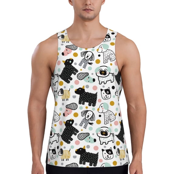 Fotbe Funny Puppy Pattern Men's Quick Dry Workout Tank Top Gym Muscle Tee Fitness Bodybuilding Sleeveless T Shirt Breathable Workout Shirt-4X-Large
