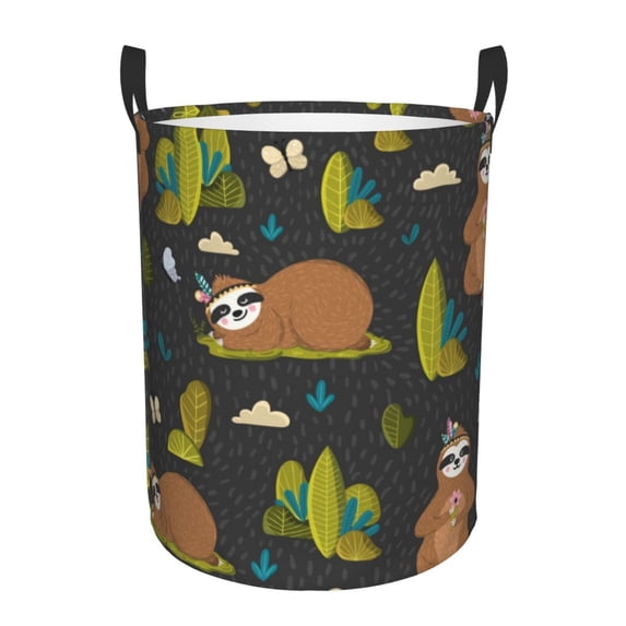 Fotbe Funny Sloths In The Forest Laundry Basket with Handles, Waterproof Large Laundry Hamper, Wash Bag for Corner Dorm, Rolling Laundry Basket with Handles-Medium