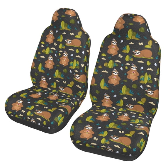 Fotbe Funny Sloths In The Forest Pattern Automotive Seat Covers for Cars Trucks and SUVs – Car Seat Covers for Front Seats,Protective Seat Covers,Vehicle Seat Covers, Set of 2