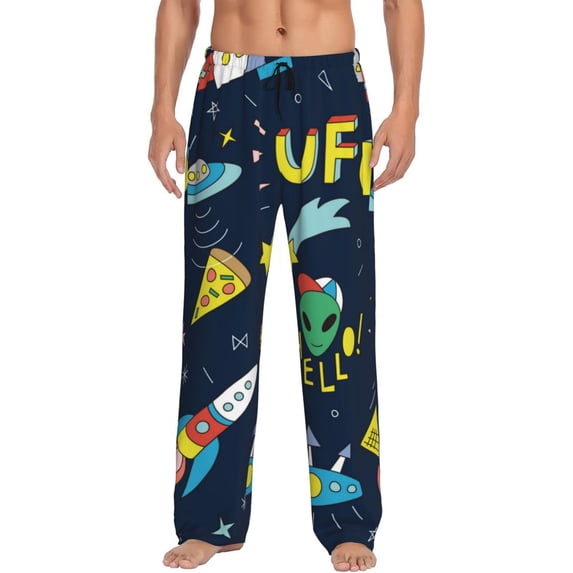 Fotbe Funny Spaceships Men's Pajama Pants,Sleepwear Pants,Pj Bottoms Drawstring And Pockets-Large