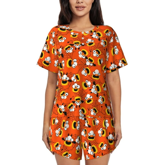 Fotbe Funny corn spider web Print Pajama Set for Women 2 Piece Loungewear Short Sleeve Tops and Shorts Set Soft Sleepwear-4X-Large