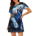 thumbnail image 1 of Fotbe Futuristic Blue Light White Tiger Pattern Women's Cotton Nightgown Sleepwear Short Sleeves Shirt Casual Print Sleepdress, 1 of 6