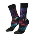 thumbnail image 1 of Fotbe Futuristic Cat Warrior Pattern Long Socks for Men & Women – Breathable & Stretchy Compression Socks, Ideal for Running, Travel, and Everyday Wear Size 5-11, 1 of 6