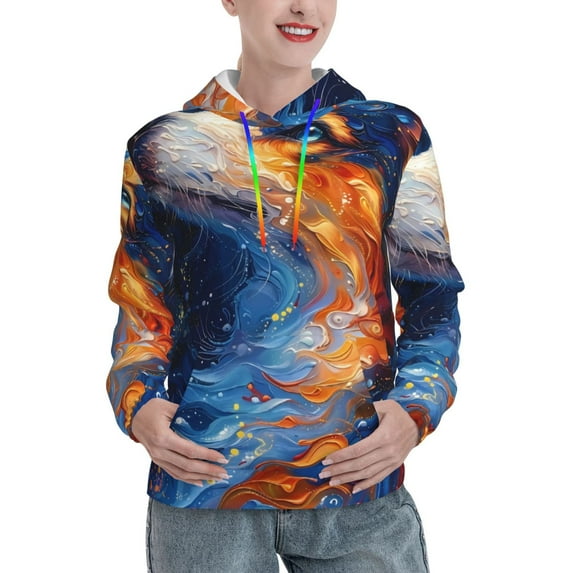 Fotbe Galactic Dog Swirls Art Pattern Womens Long Sleeve Hoodie, Pullover Hooded Sweatshirt, Kangaroo Pocket Hoodie with Eye-catching Drawstrings-
