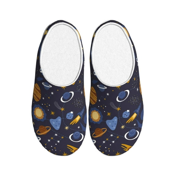Fotbe Galaxy Pattern Women's Fuzzy Curly Fur Memory Foam Loafer Slippers Indoor Outdoor Slippers Winter Home Shoes-39/40