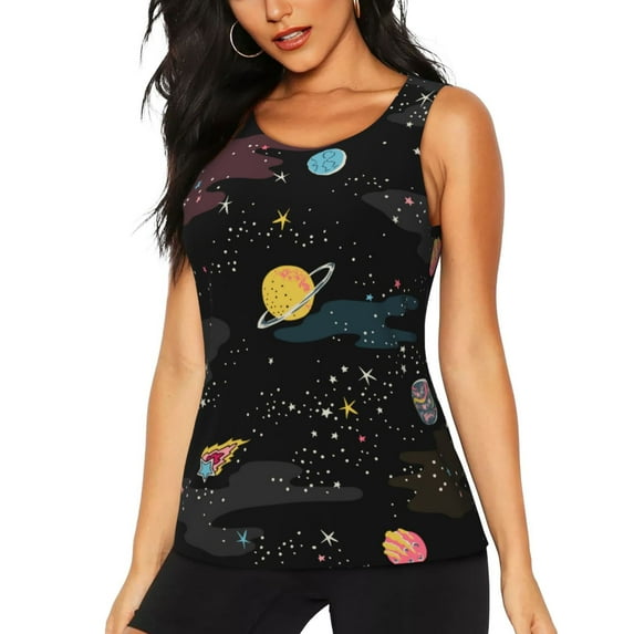 Fotbe Galaxy Womens Loose Fit Casual Flowy Slim-Fit Tank Tops Athletic Round Neck Trendy Sleeveless Summer Tops for Gym and Yoga-X-Large