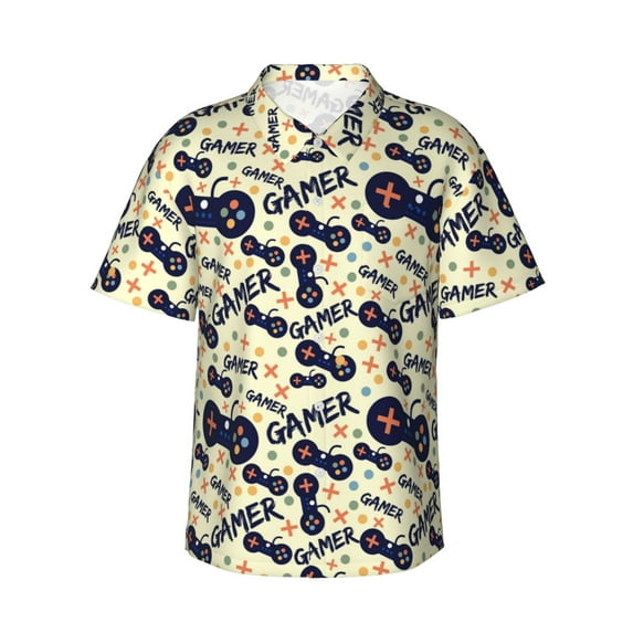 Fotbe Game Controller Hawaiian Shirt for Men Unisex Summer Beach Casual Short Sleeve Cotton Linen Button Down Shirts-3X-Large