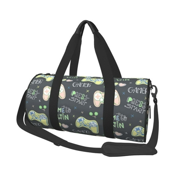 Fotbe Gamers Pattern Foldable Sports Gym Bag with Wet Dry Pocket, Ultralight Travel Bag, Large Capacity Duffel Bag, Splash Proof Carry on Bag, Overnight Bag, Weekender Bag