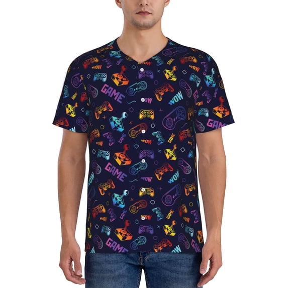Fotbe Games Baseball Jersey Shirt for Men and Women, Casual Short Sleeves Button Down T-Shirt-Medium