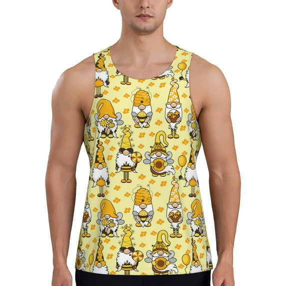 Fotbe Garden Honeybee Gnomes Pattern Men's Quick Dry Workout Tank Top Gym Muscle Tee Fitness Bodybuilding Sleeveless T Shirt Breathable Workout Shirt-XX-Large