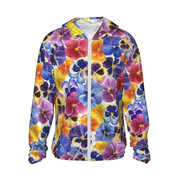 Fotbe The Garden Tricolor Pansy Flower Men's Women's UPF 50+ Sun Protection Jacket Hooded Cooling Shirt with Pockets Hiking Outdoor Performance-XX-Large