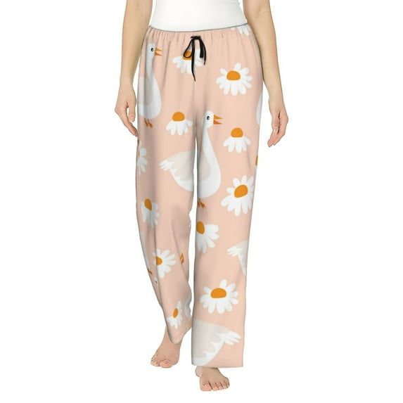 Fotbe Geese and Flower Women's Pajama Pants,Sleepwear Pants,Pj Bottoms Drawstring And Pockets-Small