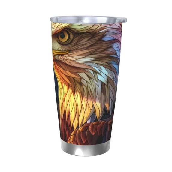 Fotbe Geometric American Bald Eagle Pattern 20 oz Tumbler Stainless Steel Vacuum Insulated Coffee Ice Cup Double Wall Travel Flask Leak-proof Coffee Cup-Without Straw