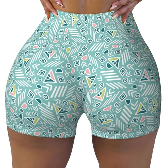 Fotbe Geometric Elements Seamless Shorts, Womens Workout Shorts High Waist Stretch Booty Short for Gym/Yoga/Running/Biking-Medium