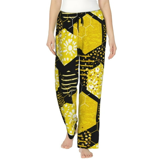 Fotbe Geometric Pattern with Bee Women's Pajama Pants,Sleepwear Pants,Pj Bottoms Drawstring And Pockets-Large
