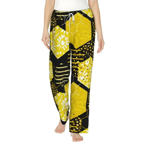Fotbe Geometric Pattern with Bee Women's Pajama Pants,Sleepwear Pants,Pj Bottoms Drawstring And Pockets-Small